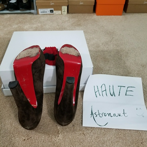 Louboutin brown suede block heels pumps AUTHENTIC - Picture 3 of 5